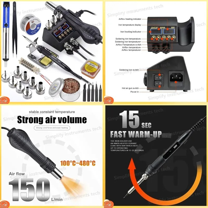 2 In 1 Soldering Rework Station 750W - 8898はんだ付けステーション 750W 2 in 1 はんだごてと熱風ガン
