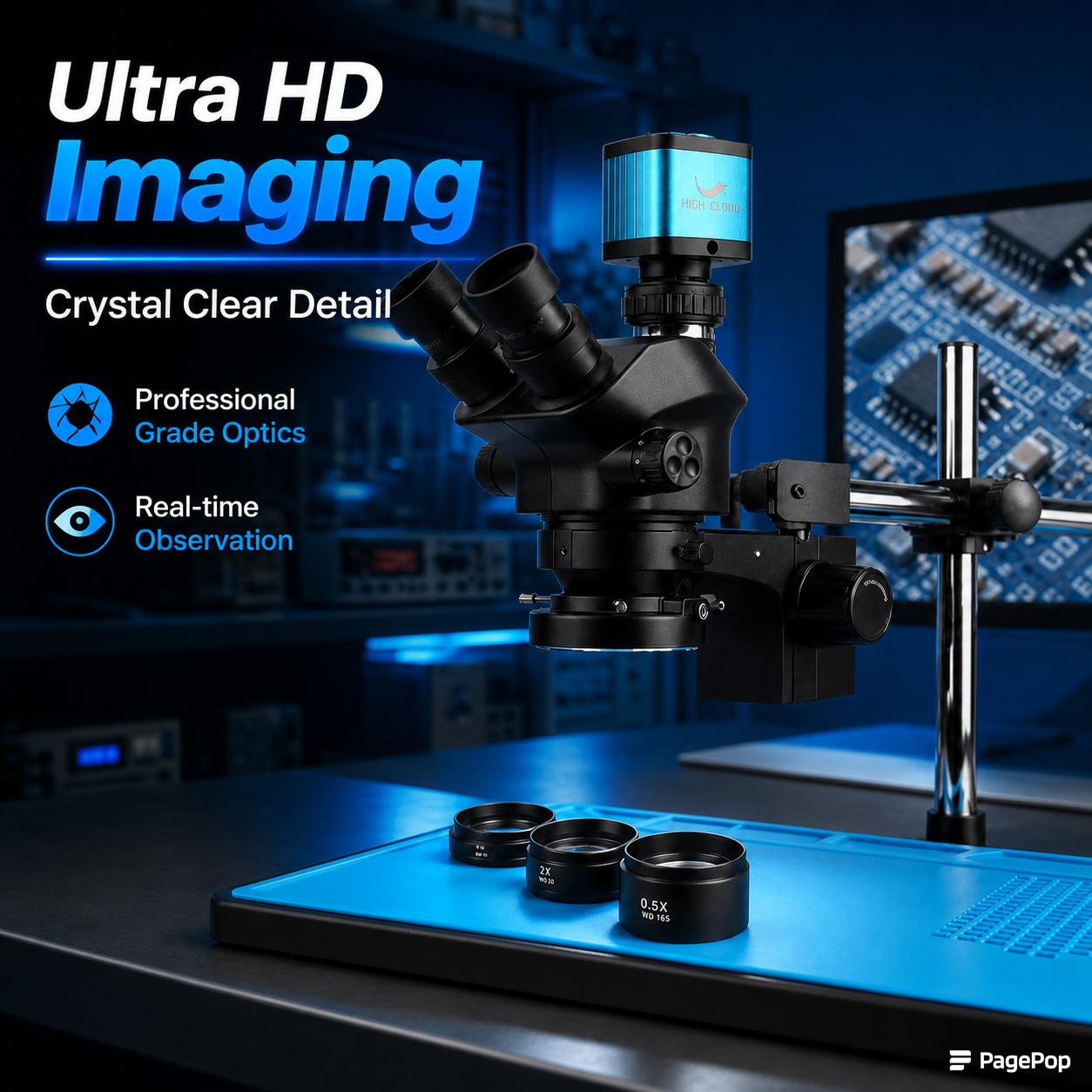 工業用ラボ用シミュルフォーカル調整式ステレオ三眼顕微鏡 3. - Simul-Focal Industrial Microscope 4K Hdmi のレビューと価格